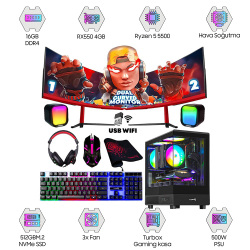 Turbox Tx4010 Ryzen 5 5500 16GB DDR4 512GB NVMe 4GB RX550 GDDR5 23.6 75Hz DUAL Curved Oem Paket